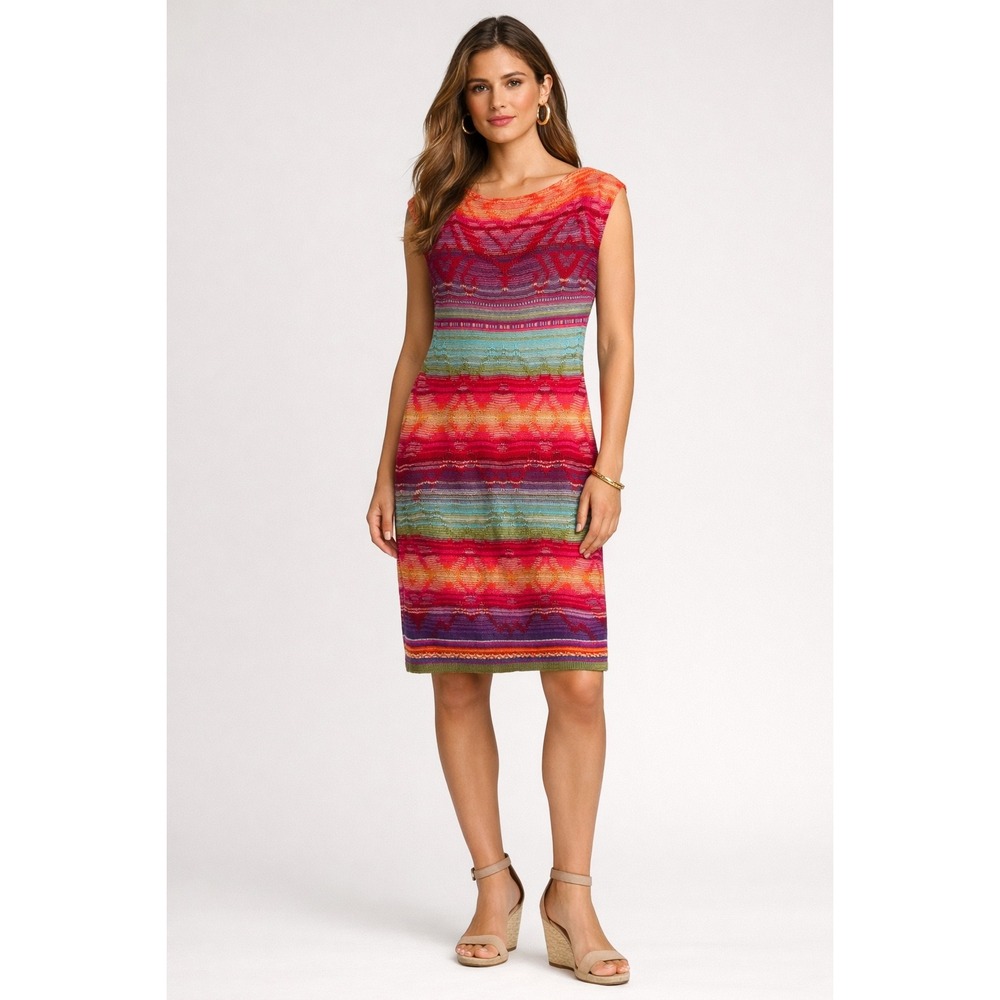 Lauren Ralph Lauren Linen Blend Knit Dress PL Boho Ikat Multicolor‎ Petite Large